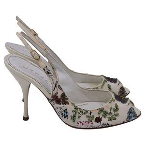 Casadei Embellished Slingback Peep-Toe Pumps in Multicolor Satin